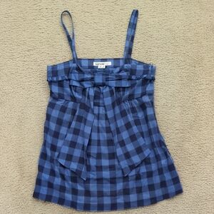 Kensie Blue Checkered Babydoll Camisole With Bow And Side Zipper